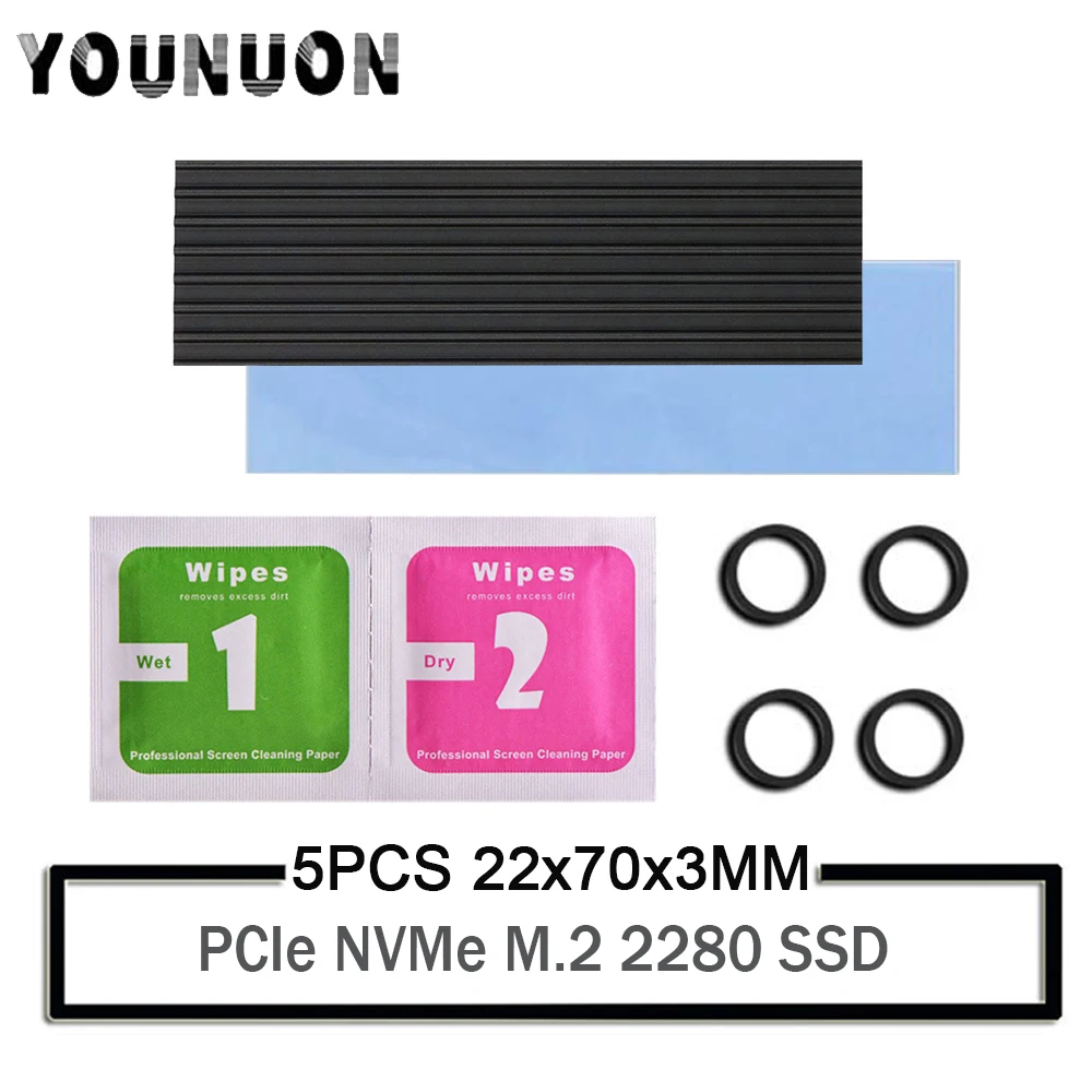 5 шт. YOUNUON алюминиевые радиаторы для PCIe NVMe M.2 2280 SSD с силиконовой тепловой