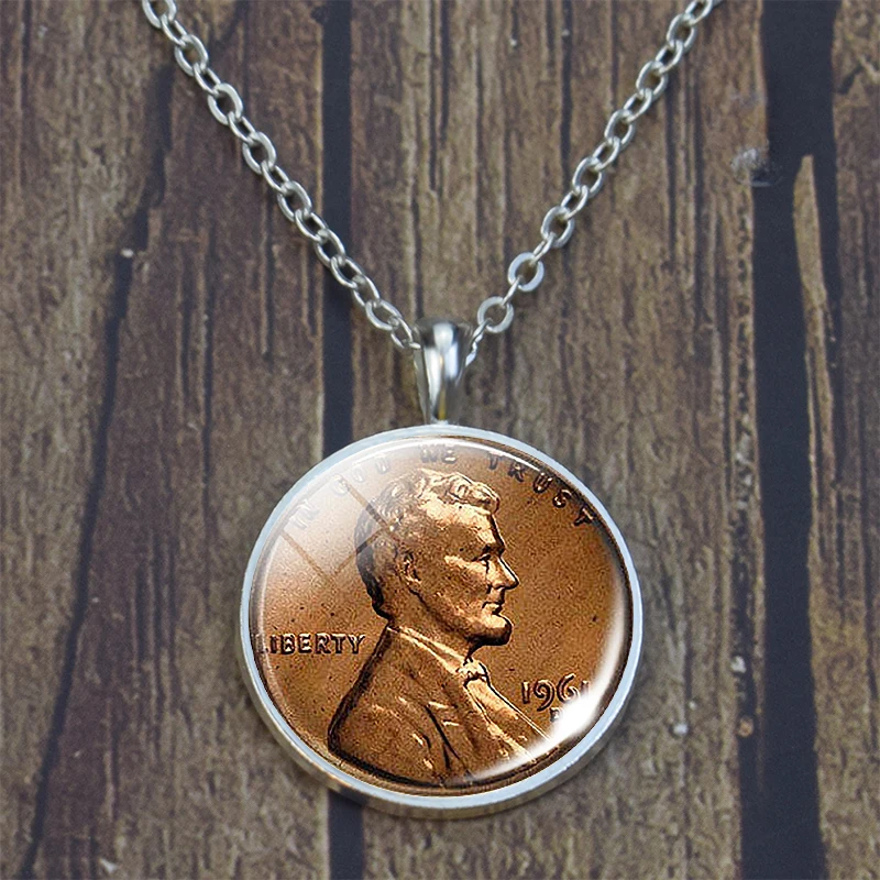 Antique Coins Pendant Necklace Glass 