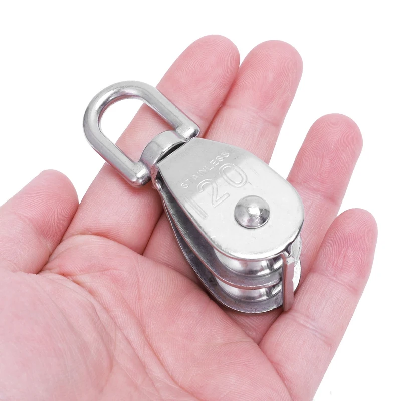 20mm od. Stainless Steel Metal Dual Pulley Wire Rope Block Rope Pulley Block