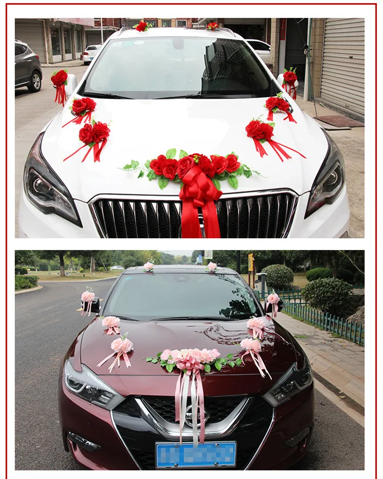 Pink champagne Milan heart-shaped simulation wedding car flowers