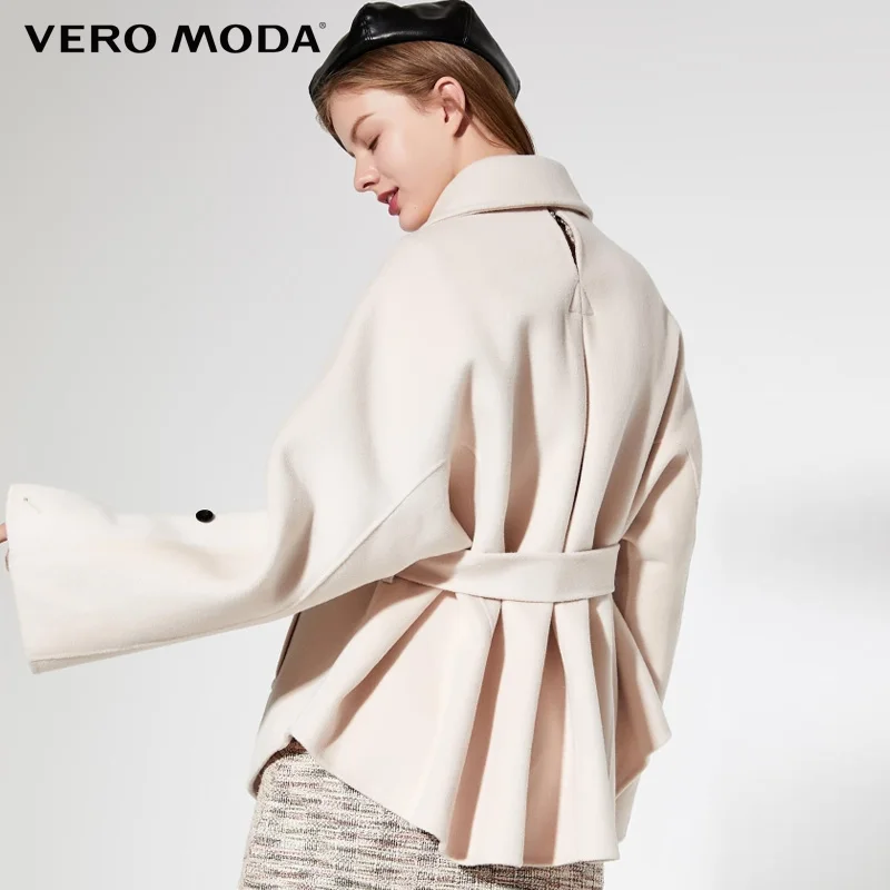 Женское двубортное шерстяное пальто с отворотом Vero Moda | 319327534|Плащи и тренчи|