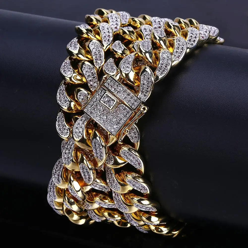 

13mm Hip Hop Full AAA+ CZ Zircon Paved Bling Iced Out Round Cuban Curb Miami link Chain Necklaces for Men Rapper Jewelry