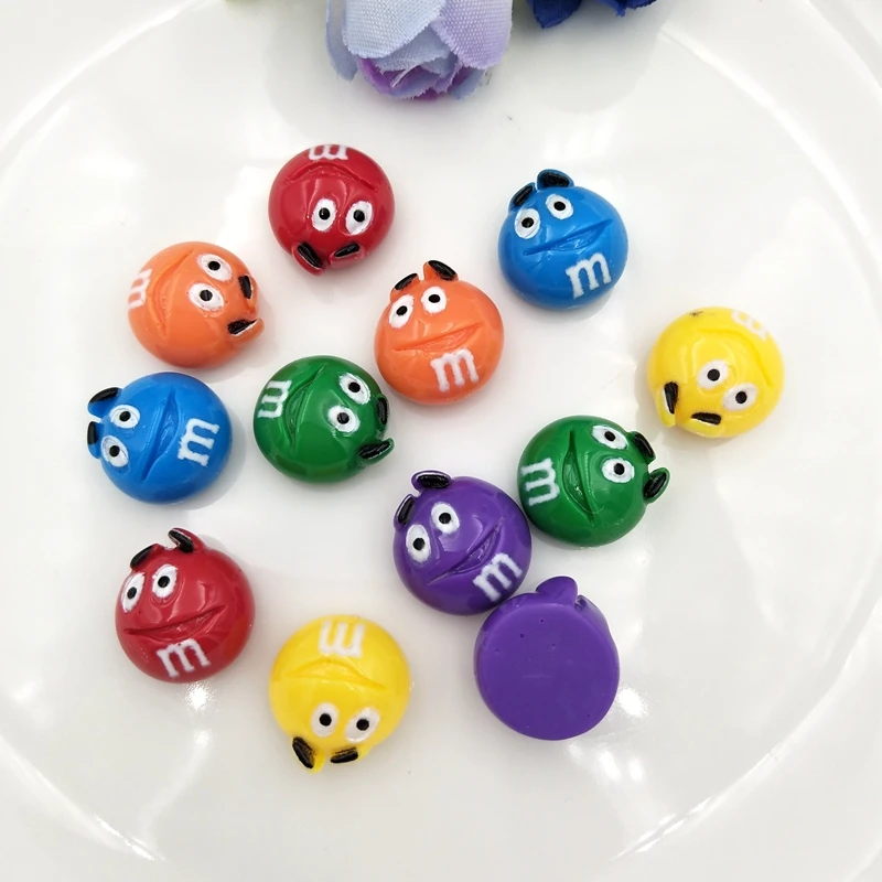 18pcs Kawaii Flat Back Resin M Beans Lovely Candy Round Flatback Cabochon DIY ornaments craft decoration