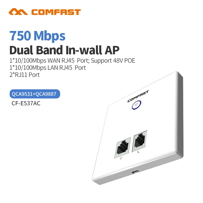 

750Mbps Wireless WIFI Access Point 11AC Wifi Router WiFi Repeater 2*RJ11 + 1*10/100Mbps WAN/LAN Port 11AC Indoor Wall Client AP