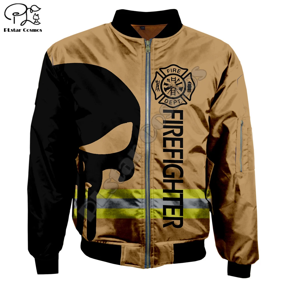 New Men Unisex Firefighter 3d Print Warm Bomber Jackets Women Thick