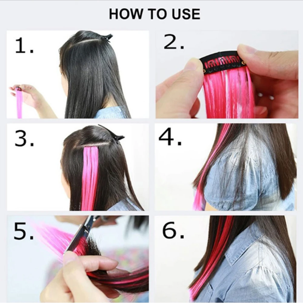 

LIHUI Colored Long Straight Ombre Synthetic Hair Extensions Wavy Pure Clip In One Piece Strips 20" Hairpiece For Women