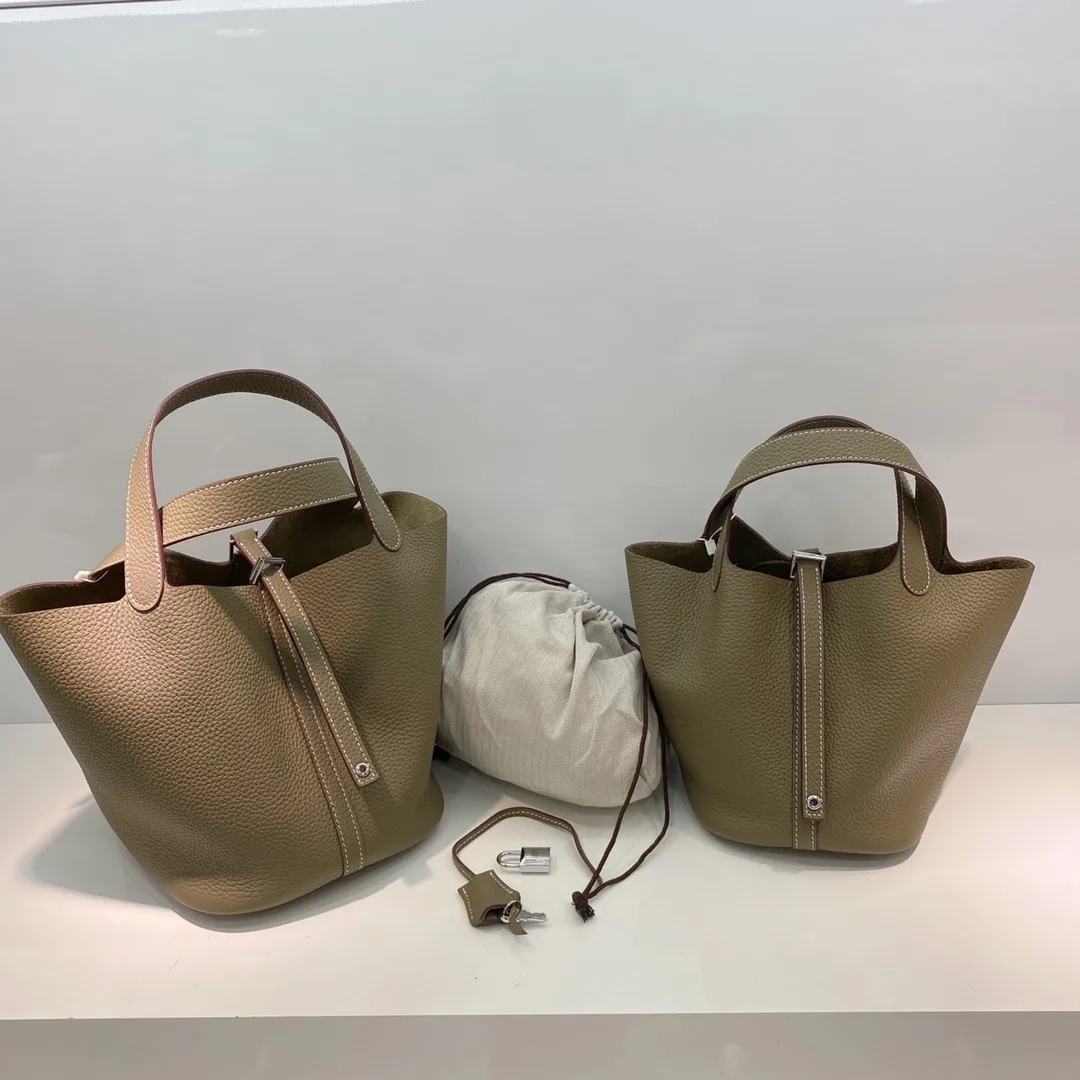 Women Genuine Leather Shoulder Tote Handbag Shopping Large Capacity Bucket Bag 