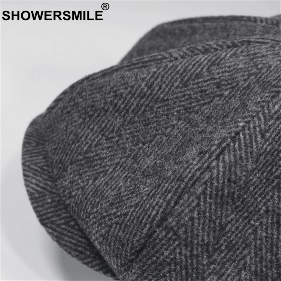 Бренд SHOWERSMILE, Шерстяная кепка Newsboy s, мужская серая кепка в елочку, плоская кепка s, женская кепка кофейного цвета в британском стиле Гэтсби, осенне-зимние шерстяные шляпы