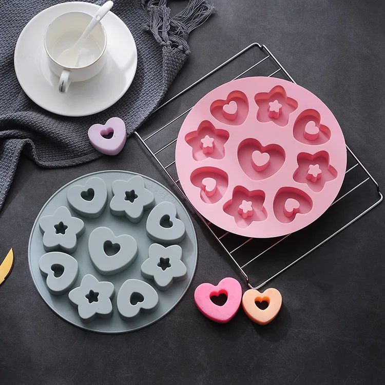 

9 cells/heart-shaped donut silicone mold, five-pointed star cake chocolate mold, baking mold, children's food supplement box
