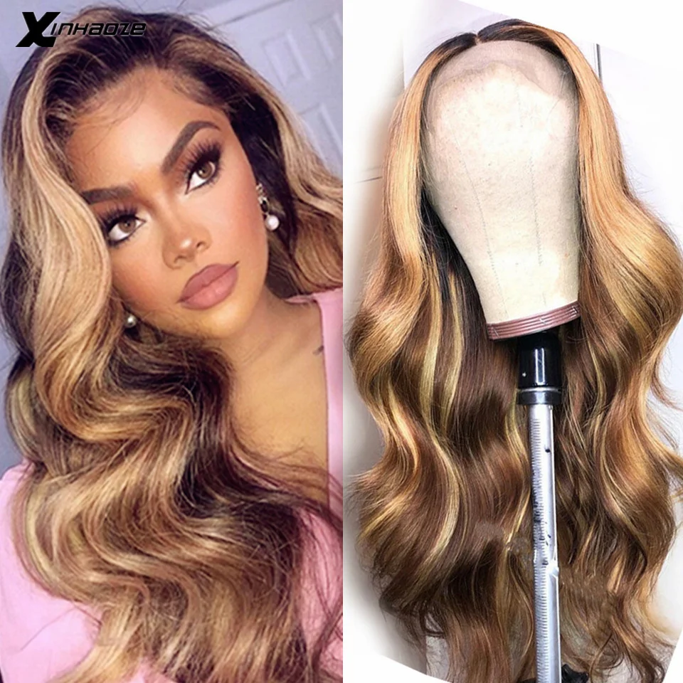 Honey Blonde Highlighted Wigs 13x4 Ombre Brown Body Wave Lace Front Human Hair Wig Silk Base Lace Frontal Malaysian Silk Top Wig Honey Blonde Highlighted Wigs 13x4 Ombre Brown Body Wave Lace Front Human Hair Wig Silk Base Lace Frontal Malaysian Silk Top Wig