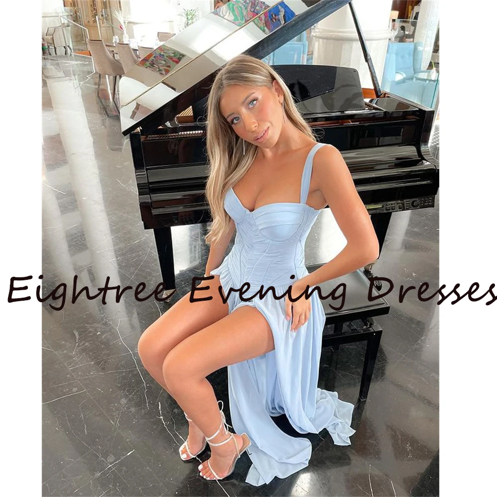 Sexy Light Blue Long Prom Night Dresses Spaghetti Sweetheart Evening Dress High Side Split 2022 Dubia Formal Party Prom Gowns lavender prom dresses