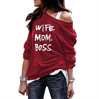 

Hoodies For Women Wife Mom Boss Letters Print Round Neck Shoulder Hoodies Sweatshirts Women Tops Youth Cute Loose Pockets Street