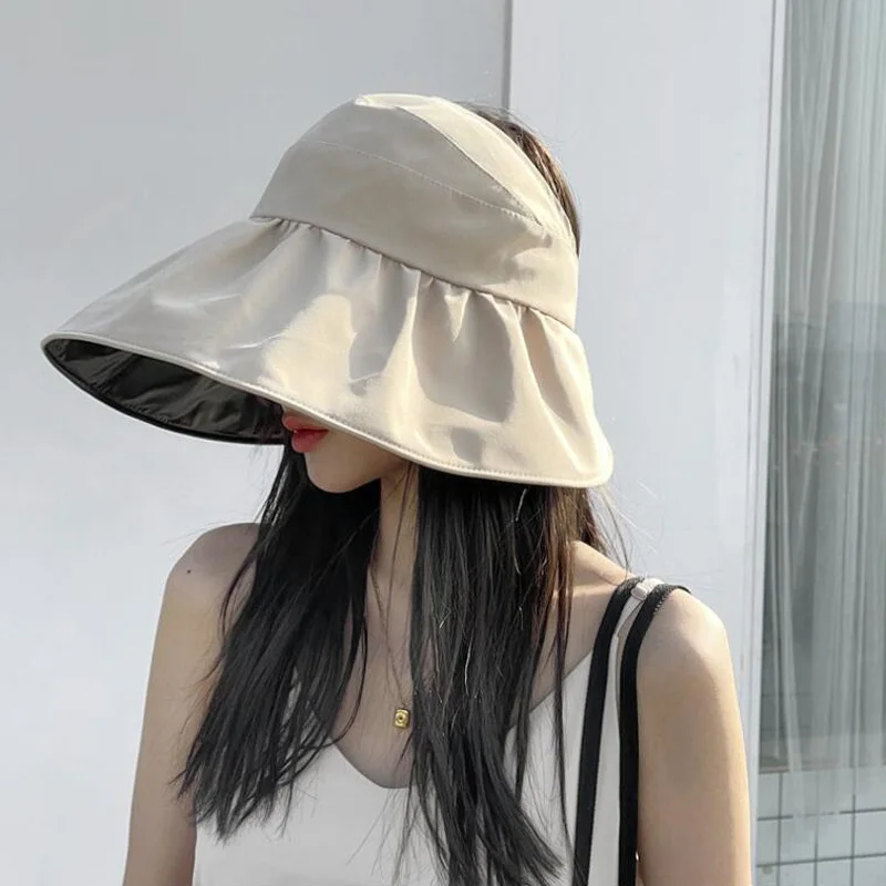 New Korean fashion women summer sun visor wide-brimmed hat beach hat adjustable UV protection female cap packable