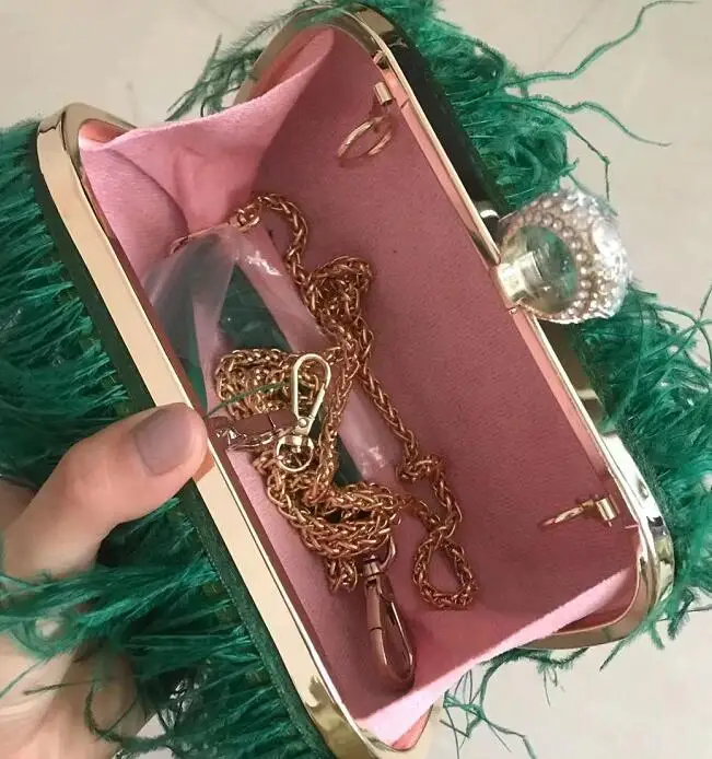 2022 Luxury Ostrich Feather Party Evening Clutch Bag Women Wedding Purses and Handbags Small Shoulder Chain Bag Designer Bag