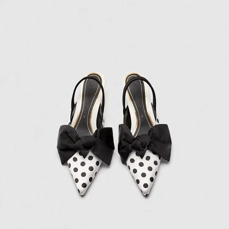 

Sandals Female Summer Europe And America New Style Closed-toe Pointed-Toe Fashion WOMEN'S Shoes Semi-high Heeled Bow Cutout-Back