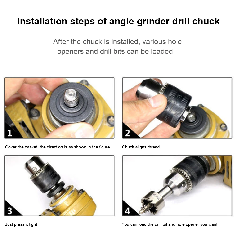 4Inch Electric Angle Grinder To Electric Drill Chuck 10mm Chunk Holder Drill Convert Adapter Collet 1.5 Coarse Thread Accessory