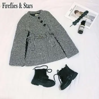 

Winter Autumn warm girls cape coat baby cloak dress children outwear kids streetwear coat gunny grid plaid waistband 3 to 7 yrs