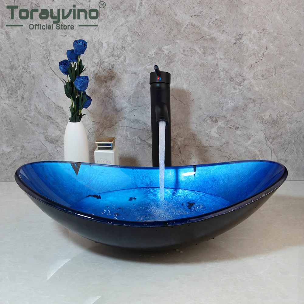 Torayvino Tempered Glass Bathroom Basin Sink Washbasin Countertop