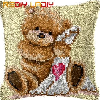 

Latch Hook Cushion Kits Bear Baby Printed Canvas Acrylic Yarn Crochet Pillow Case Sofa Cushion Cover Bed Pillow Hobby & Crafts