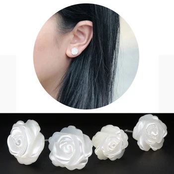 

Mocanie New 925 Sterling Silver White Color Shell Rose Flower Elegant Stud Earring for Women Fashion Ear Pin Original Jewelry