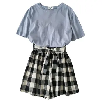 

Nightgowns For Female Pajamas Set Two Piece Short Sleeveed Tops Lattice Straps Multi-color