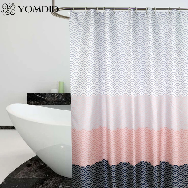 Shower Curtains Nordic Shower Curtain Geometric Color Block Bath Curtains Wifi Pattern Waterproof Bath Curtain Extra Large Wide 12pcs Hooks