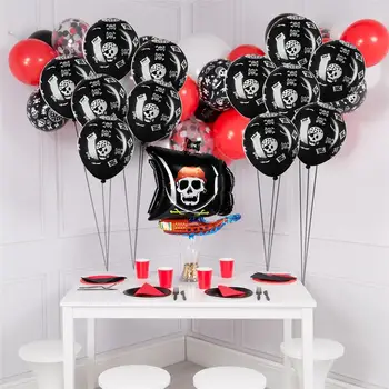

13PCS Aluminum Foil Balloon Set One Corsair Foil Balloon and Twelve 12 Inch Pirate Print Balloon Kids Birthday Party Decoration