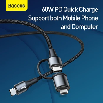 

Baseus 2in1 60W Type-C USB Cable Quick Charge Support Notebook Charger USB Cable Data Wire Transmission Fast Charging USB Cable