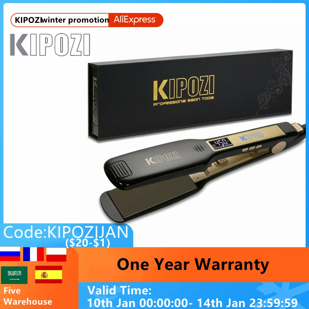 KIPOZI Plancha de pelo plana profesional de titanio de doble voltaje