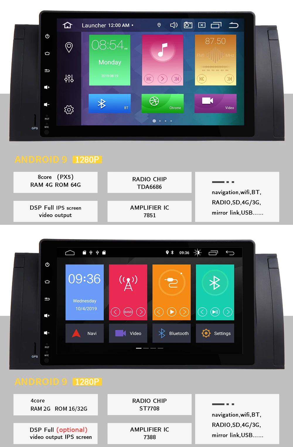 Top 9" DSP 8 Core 4GB 64G Android 9.0 Car stereo For BMW X5 E53 BMW E39 5 Series multimedia Radio GPS Audio RDS Steel wheel control 3