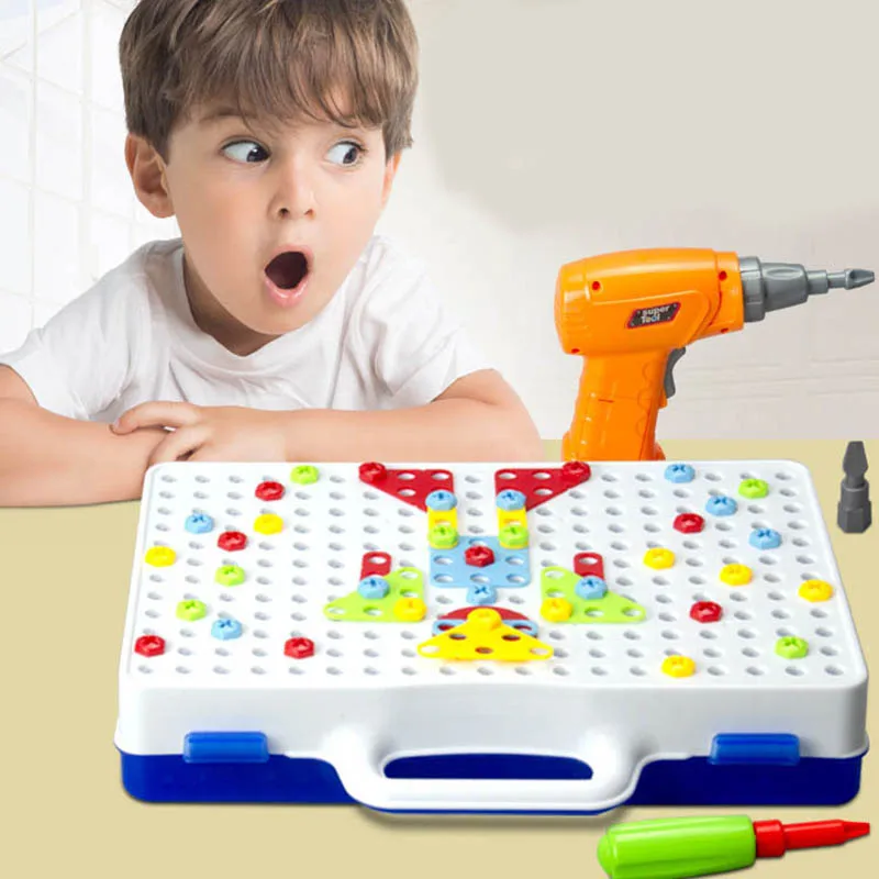 Электрическая дрель, гайка, инструмент для разборки, развивающие игрушки, сборные блоки, наборы игрушек для мальчиков, дизайнерские строительные игрушки, детский подарок