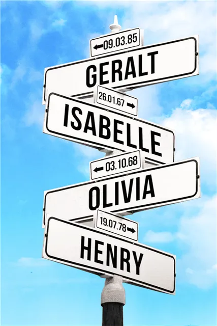 Personalized Intersection Street Sign with 4 Names Dates Canvas Painting One Piece Wall Art Custom Family Street Gift Home Decor 3