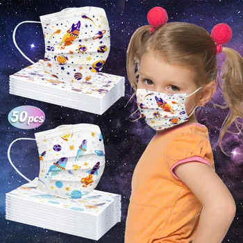 

Mascarillas 50pc Universe Space Print Kids Masks Children's Mask Disposable Face Mask 3ply Ear Loop Kids Face Mask For Kids