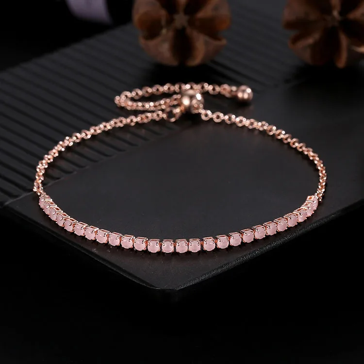 4 мм теннисные браслеты из кубического циркония для женщин, браслет на предплечье из розового золота с цирконом, женские дизайнерские украшения