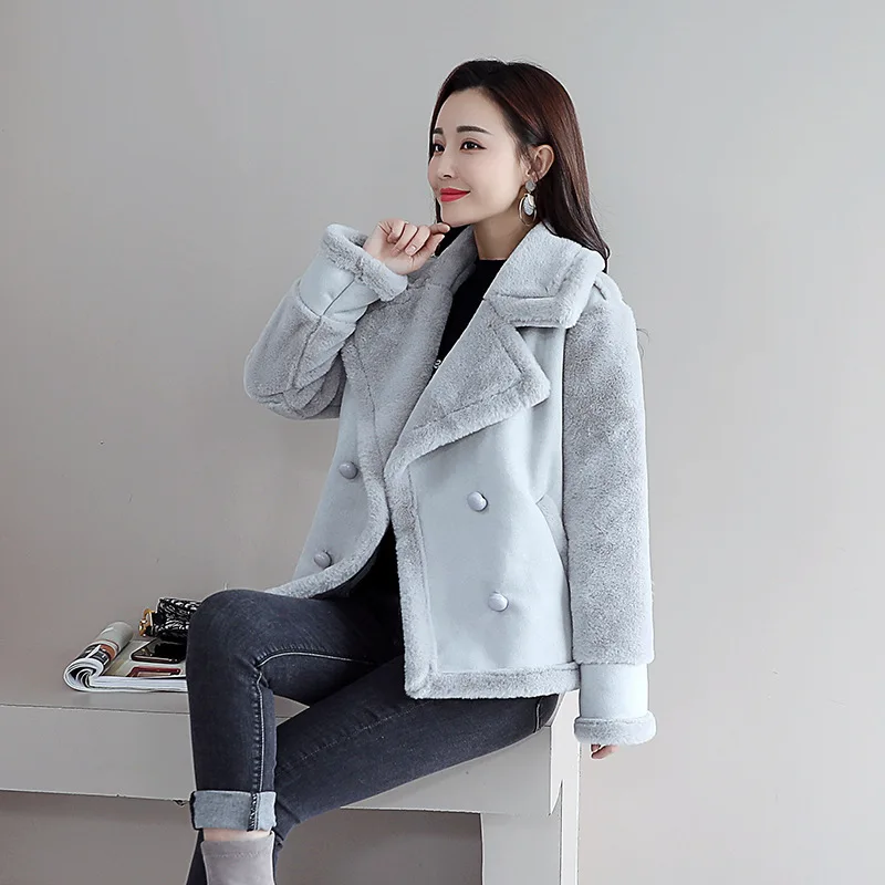 

Suede Short Jacket Female Winter 2018 New Style Chamois Lambs Wool Short Korean-style Fur Thick Cotton-padded Clothes
