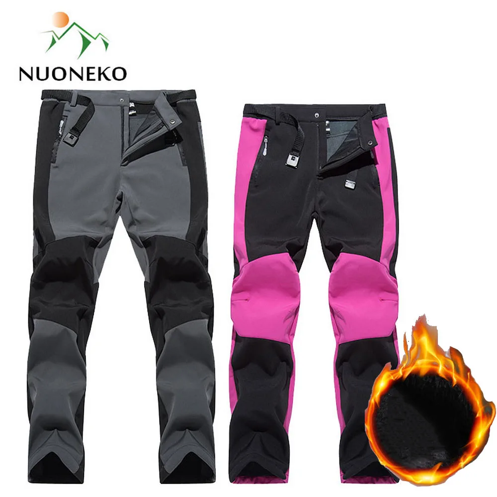 NUONEKO Outdoor Softshell Hiking Pants Women Mens Winter Warm Fleece