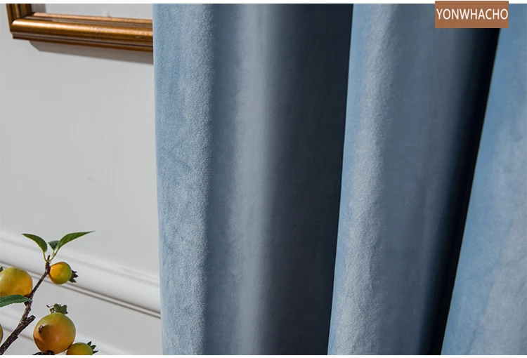 Пользовательские шторы Американский простой современный бархат строчка гостиная синий плотная ткань затемненные занавески тюлевые занавески панели B516