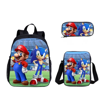 

2020 Cartoon Sonic The Hedgehog School Bags 3pcs/Set Children School Backpack Kids Boys Girls Super Mario Satchel Mochila Infant