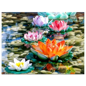 

DIY Diamond Embroidery Cross Stitch Lotus Flower Diamond Painting Cross Stitch Full Round Drill Decoration Gift