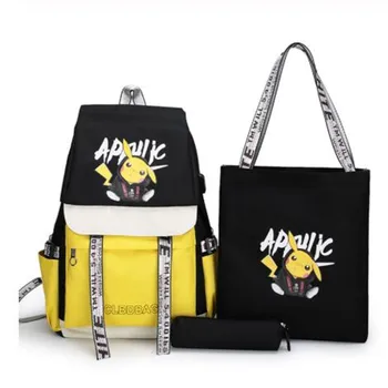 

Hot Cute Pokemon Pikachu Backpack Children Student Book Backpack Daily Backpack Cartoon Schoolbag 3pcs/set