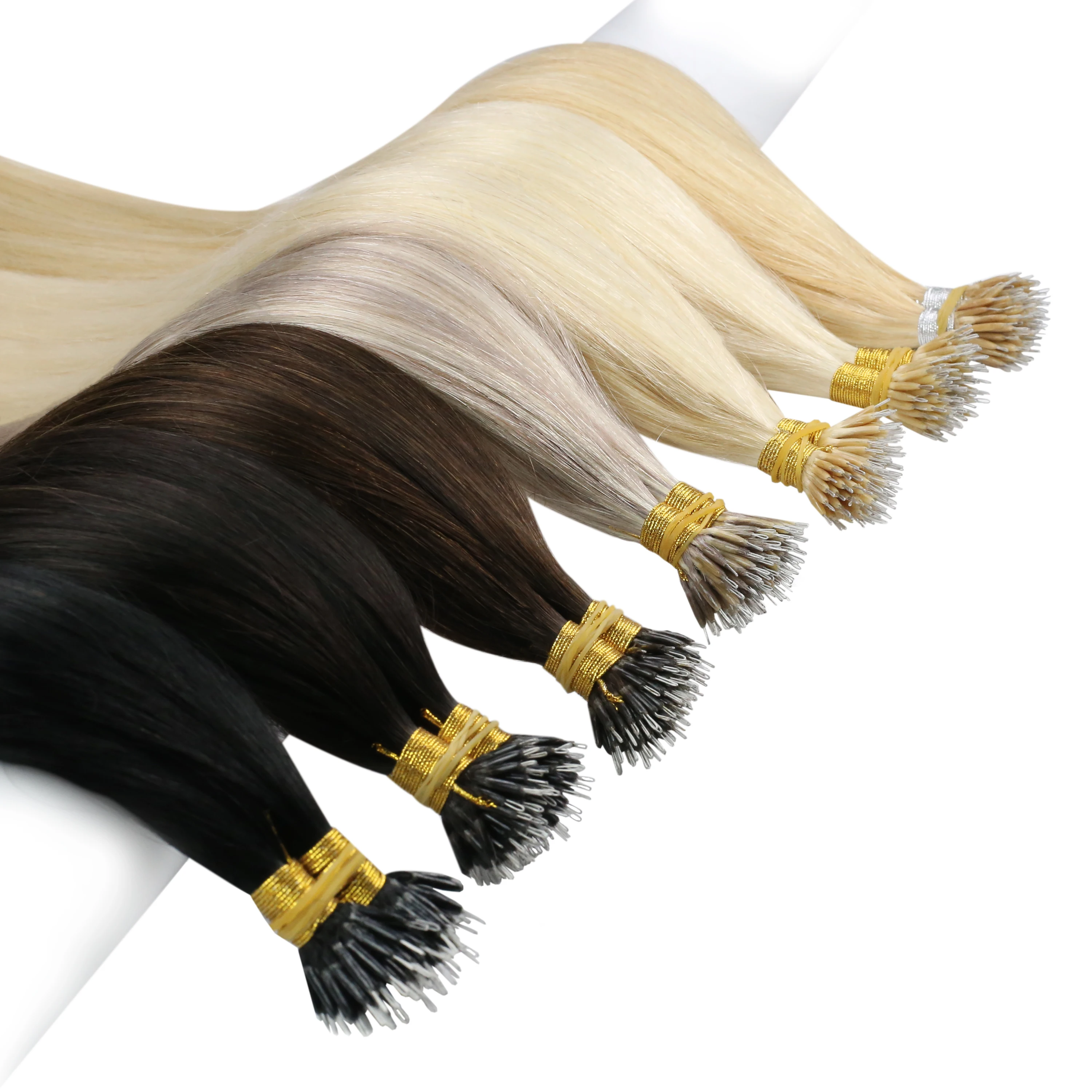

[12 colors] Ugeat Nano Ring Hair Extensions Human Hair Salon Quality Pre-Bonded Hair Machine Remy Micro Link Hair 50strands/Set