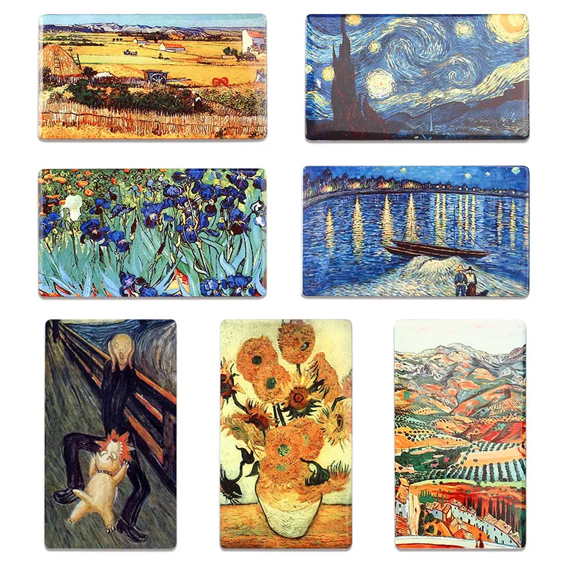 

Famous painting Scream Sunflowers Art Souvenir Fridge Magnet Decor landscape Glass Crystal rectangle Refrigerator Stickers Gifts