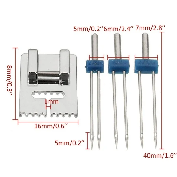 4pcs Double Twin Needles Wrinkled Sewing Presser Foot for Sewing Machine