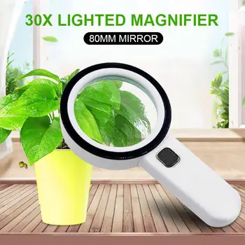 

Glass Lens Archaeology Research Jewelry School Biological 12 LED Lights 30X Practical Durable Hand Held Magnifier