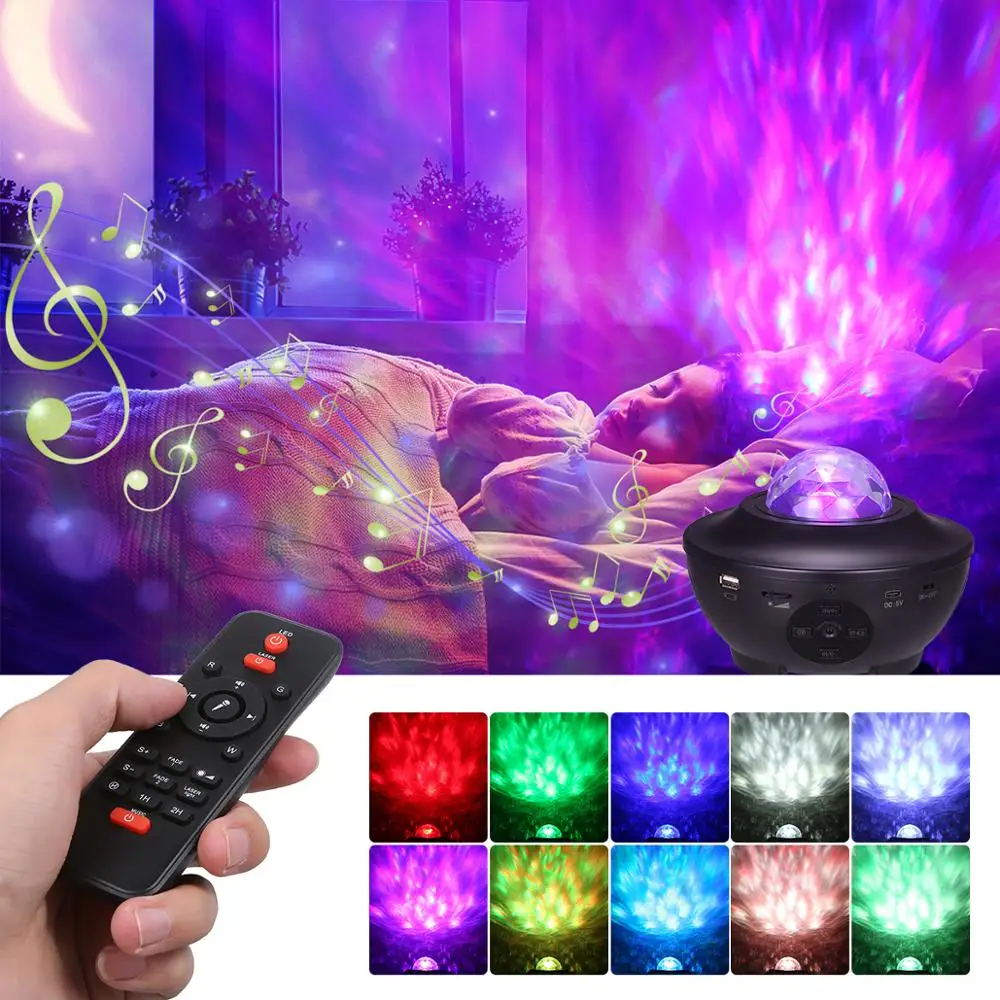 

LED Projector Ocean Wave LED Night Light Music Player Remote Star Rotating Night Light Luminaria For kid Bedroom Lamp
