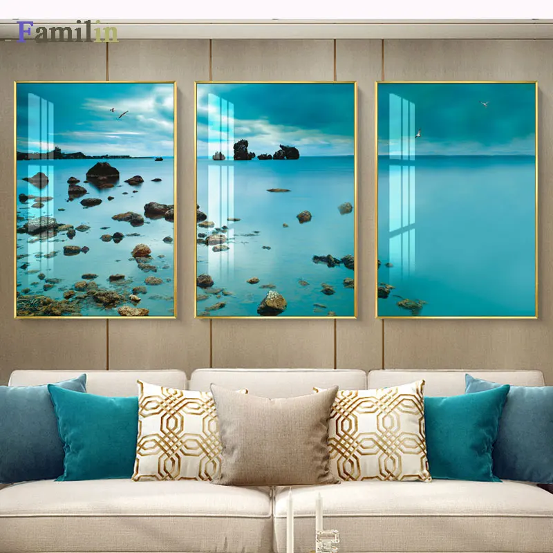 Canvas Painting Blue Sea And Sky Wall Art Nordic Posters And Prints