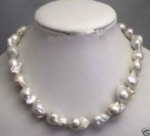 

Jewelr 004784 Rare fine Large 15--23mm White Unusual Baroque Pearl Necklace disc Clasp 18