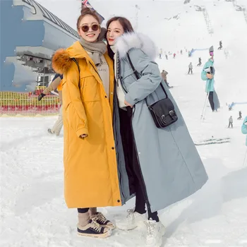 

2020 Winter Jacket Women Fashion Faux Fur Collar Hooded Coat Warm Long Parkas Female Casual Cotton Wadded Jacket Overcoat N1005