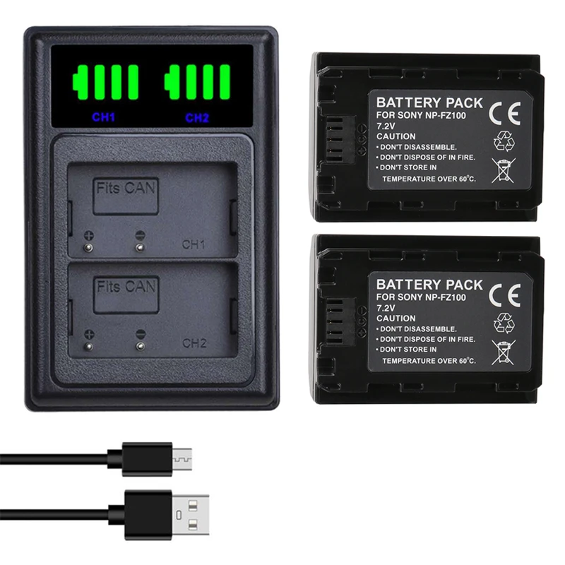 NP-FZ100 NPFZ100 NP FZ100 Battery+LCD Dual USB Charger for Sony BC-QZ1 a9 a7R III a7 ILCE-9 | Электроника