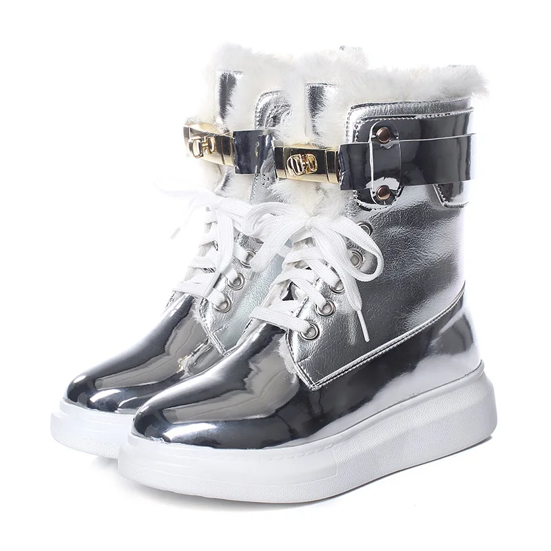 Ankle-Boots Sneakers Warm-Shoes High-Top Women Winter Short Black/sliver LEOSOXS No 